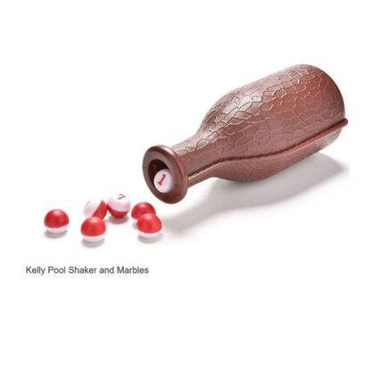Kelly Pool Shaker Kit with shaker bottle and numbered balls for a fun billiards game.