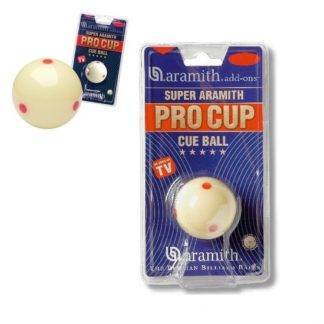 Aramith Pro Cup Cue Ball with six red dots for enhanced spin and performance tracking.