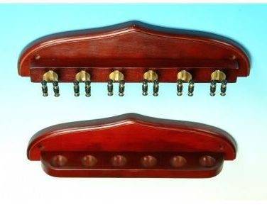 Peradon Cue Wall Rack in mahogany finish for holding up to six cues