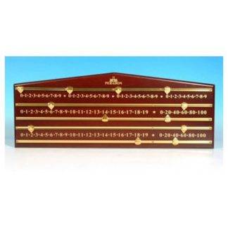 Mahogany-Coloured Scoreboard for four players, with brass-effect rods and screen-printed numbers.