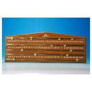 Oak-Coloured Scoreboard for four players, featuring brass-effect rods and screen-printed numbers.