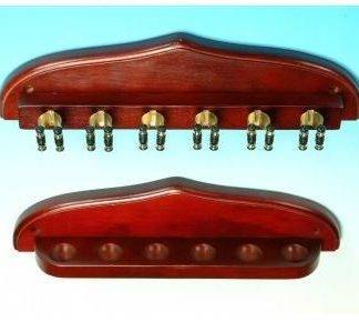 Peradon Cue Wall Rack in mahogany finish for holding up to six cues