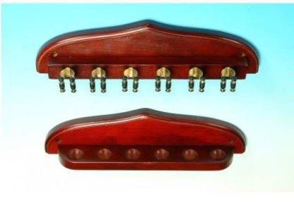 Peradon Cue Wall Rack in mahogany finish for holding up to six cues