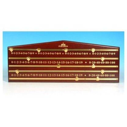 Mahogany-Coloured Scoreboard for four players, with brass-effect rods and screen-printed numbers.