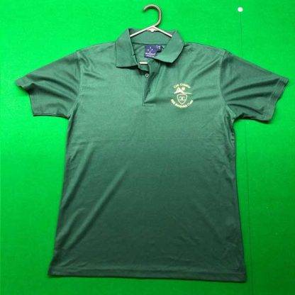 Green Cue Creator Polo Shirt with gold embroidered logo