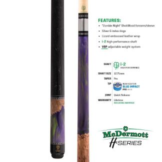 McDermott H Series Model H1453 Pool Cue with Zombie Night ShokWood and lizard-embossed leather wrap