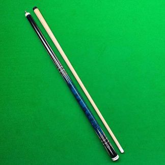 Players Pool Cue G4113 with black design, mother-of-pearl graphics, and cobalt handle