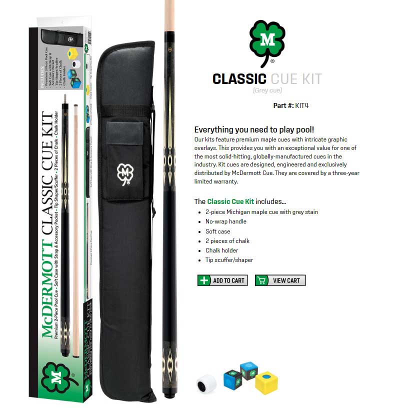 McDermott Classic Pool Cue Kit - Grey 2pc Maple Cue with Accessories