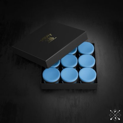 Taom V10 Blue Chalk block with minimal marks and kicks for billiard cues