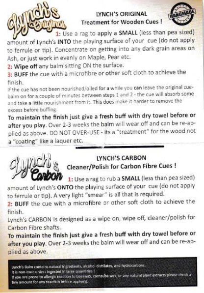 Lynches cue balm instructions.