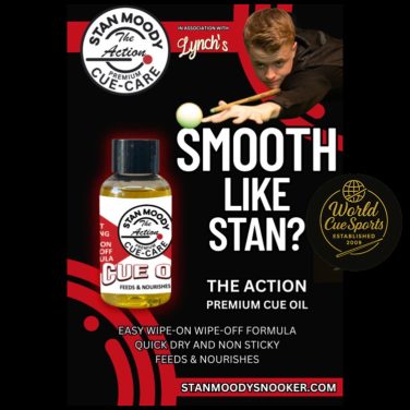 Stan Moody Pro Cue Oil 50ml – fast-drying, wipe-on oil for snooker and pool cues; nourishes ash and maple shafts.