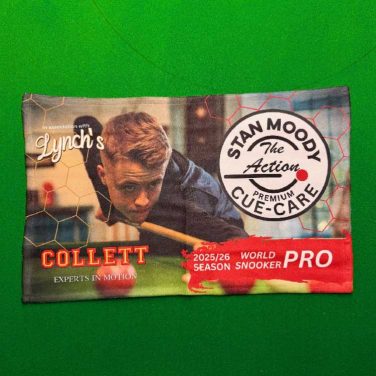 Stan Moody Season 25/26 limited microfibre cue towel, premium 50×31 cm, fast-drying cue-care for snooker and pool.