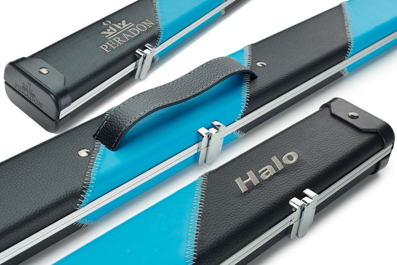 Peradon Halo wide 2593 black sky blue stripe 2 section cue case aluminium snooker case