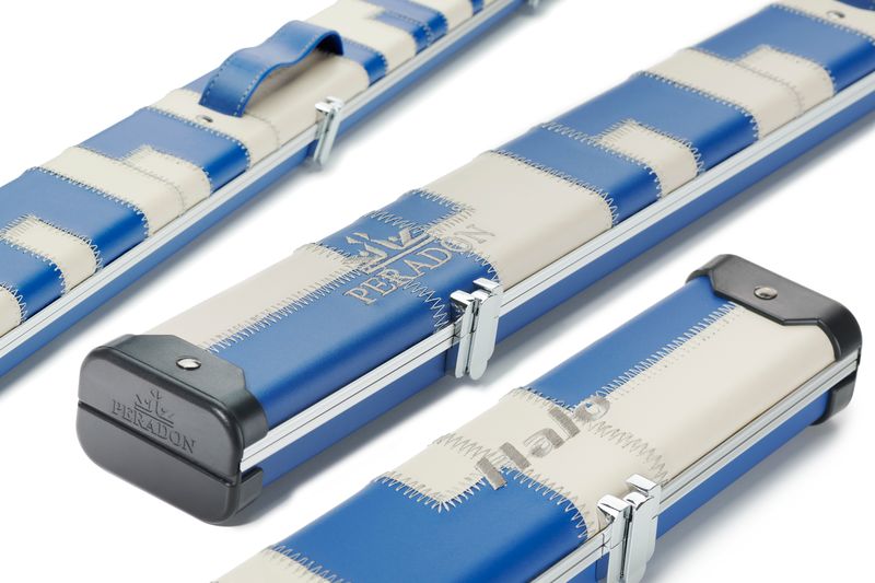 Peradon Halo wide 2593 one piece 2 section cue case blue cream patch aluminium snooker case