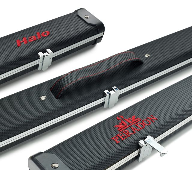 Peradon Halo wide 2593 carbon red writing 2 section cue case aluminium snooker case