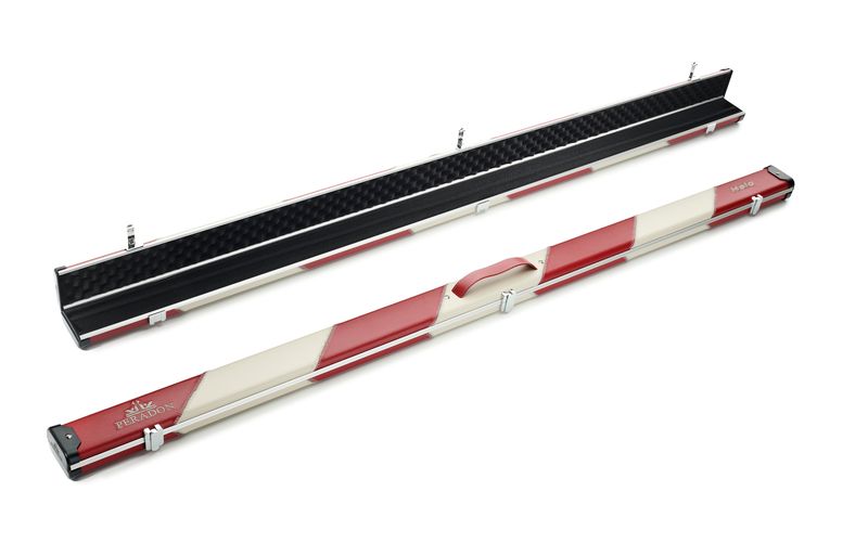 Peradon Halo wide 2592 red cream 2 section cue case long view aluminium snooker case full length