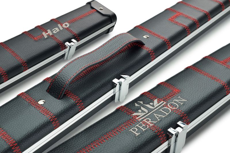 Peradon 2593 Halo wide black red stitching cue case aluminium one piece snooker cue case
