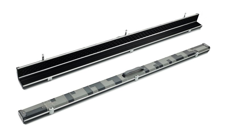 Peradon 2593 Halo Pwide black grey pattern cue case open and closed aluminium snooker case interior exterior view