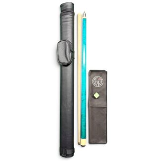 Christmas pool cue gift set with Grey and Green maple cues, single cue case, Jade Pro Chalk and Stan Moody burnish towel