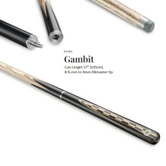 Peradon Gambit English pool cue showing ebony chequerboard design, stainless steel joint and TX titanium ferrule